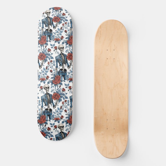 Skateboard Esqueletos de moda en la chaqueta de Jean con Rosa (Anverso)
