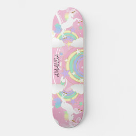 Skateboard Esquina de Unicornio rosa Arcoiris