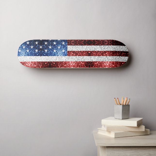Skateboard Estados Unidos bandera azul rojo brillante purpuri (Arte de pared (horz))