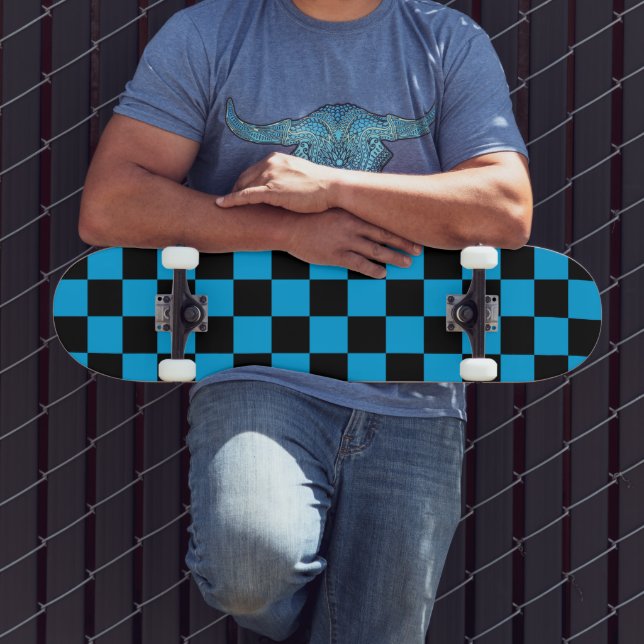 Skateboard Estampado de cuadros azules y negros (Exterior 3)