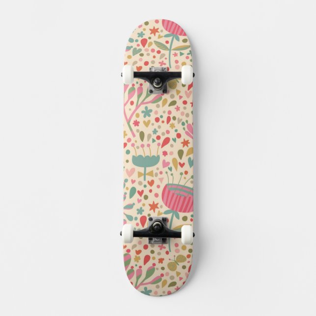 Skateboard Estampado de flores brillante (Anverso)