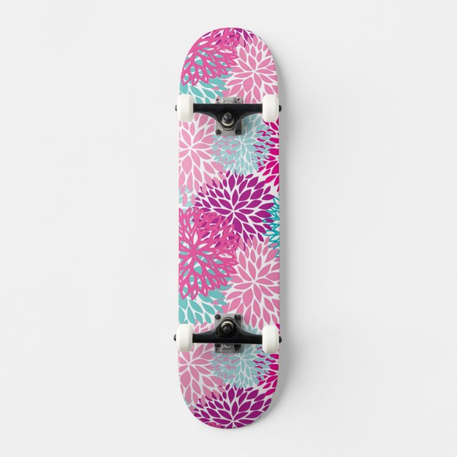 Skateboard Estampado de flores brillante 2 (Anverso)