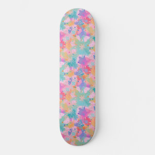Skateboard Estampado de flores de arcoíris rosa con estampado