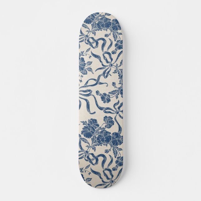 Skateboard Estampado de flores de marfil de los azules (Anverso )