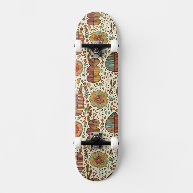 Skateboard Estampado de flores del verano hecho de hojas (Anverso)