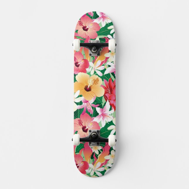 Skateboard Estampado de flores tropical del hibisco (Anverso)