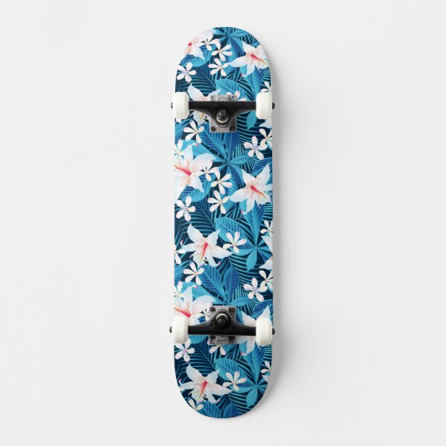 Skateboard Estampado de flores tropical del hibisco (Anverso)