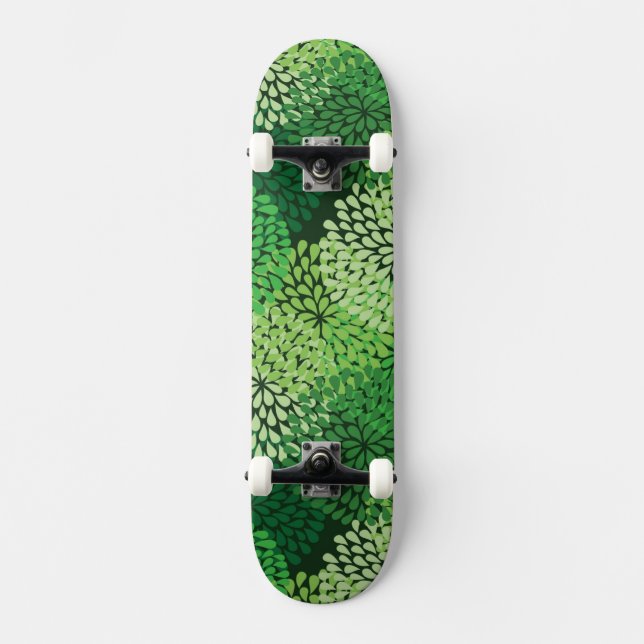 Skateboard Estampado de flores verde (Anverso)