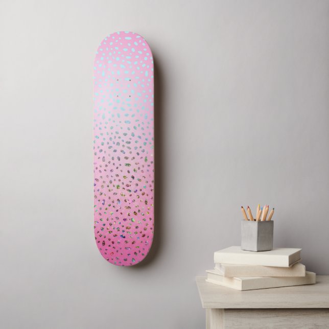 Skateboard Estampado de Guepardo Rosa Brillante (Arte de la pared)