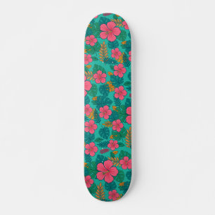 Skateboard Estampado de Hibisco Tropical y Hoja de Palma