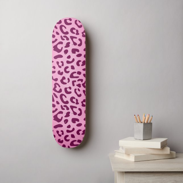 Skateboard Estampado de leopardo rosa elegante (Arte de la pared)