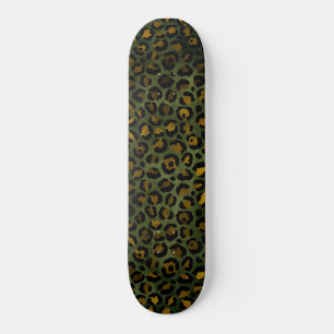Skateboard Estampado de leopardo y guepardo verde y amarillo