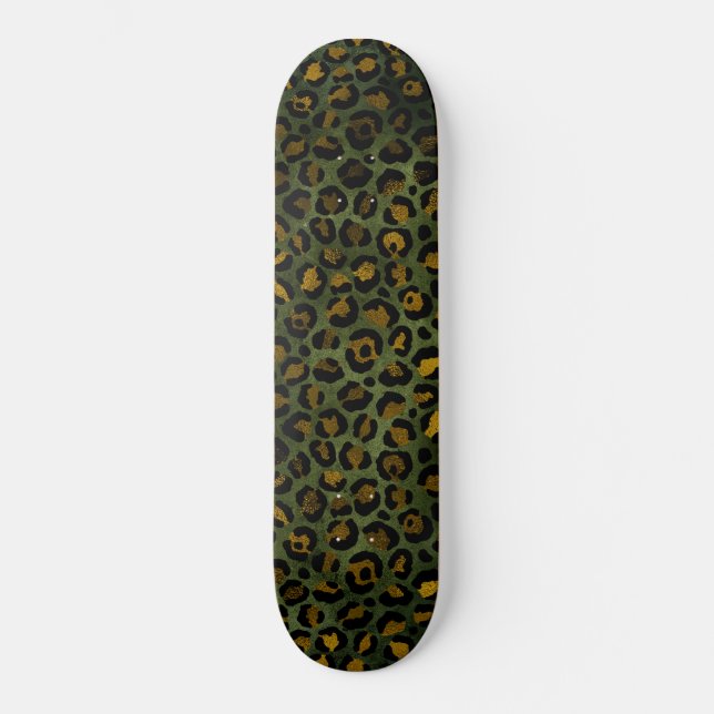 Skateboard Estampado de leopardo y guepardo verde y amarillo  (Anverso)