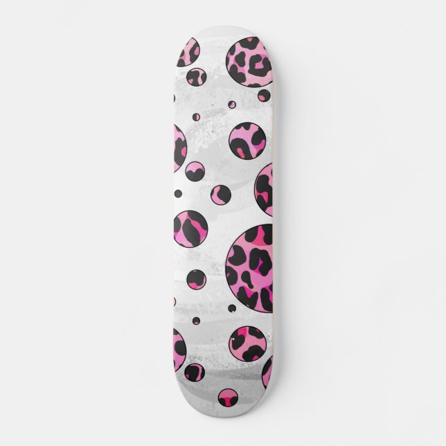 Skateboard Estampado de lunares de leopardo negro y rosa inte (Anverso)
