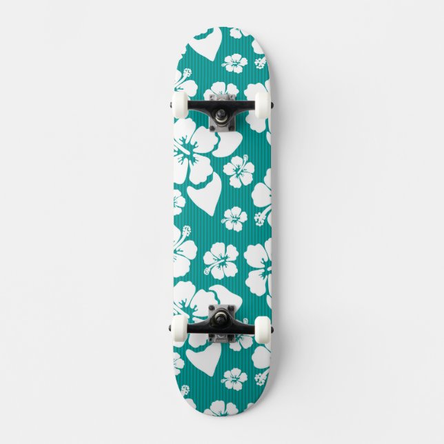 Skateboard Estampado de plores hawaiano del hibisco (Anverso)