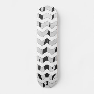 Skateboard Estampado de Tigre Chevron en Blanco y Negro