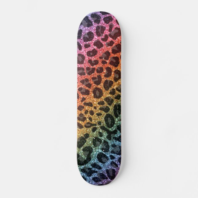 Skateboard Estampado leopardo del arco iris del purpurina (Anverso)