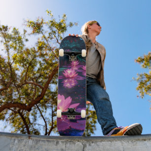 Skateboard Estanque de Loto Rosa Naturaleza Zen Medianoche