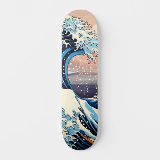Skateboard Estética de sakura rosa inspirada en la Gran Ola