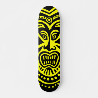 Skateboard Estilo de máscara de tiki - Negro sobre amarillo
