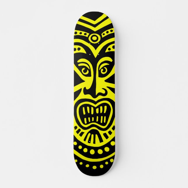 Skateboard Estilo de máscara de tiki - Negro sobre amarillo (Anverso )
