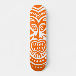 Skateboard Estilo de máscara tiki - Naranja en blanco