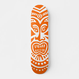 Skateboard Estilo de máscara tiki - Naranja en blanco (retro)