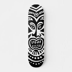 Skateboard Estilo de máscara tiki - negro sobre blanco (retro