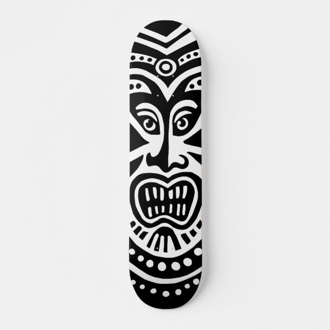 Skateboard Estilo de máscara tiki - negro sobre blanco (retro (Anverso )