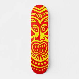 Skateboard Estilo de máscara tiki - rojo sobre amarillo