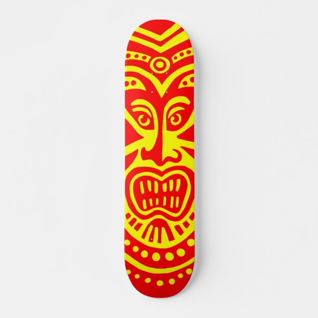 Skateboard Estilo de máscara tiki - rojo sobre amarillo (Anverso )