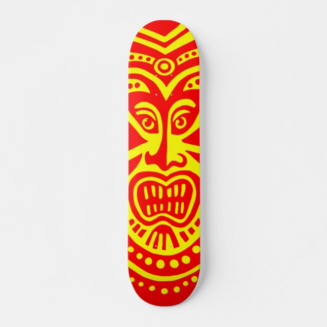 Skateboard Estilo de máscara tiki - rojo sobre amarillo (retr (Anverso )