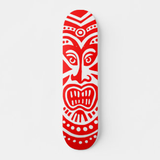 Skateboard Estilo de Máscara Tiki - Rojo sobre Madera (Retro)