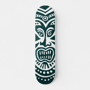 Skateboard Estilo de máscara tiki - Verde oscuro sobre blanco
