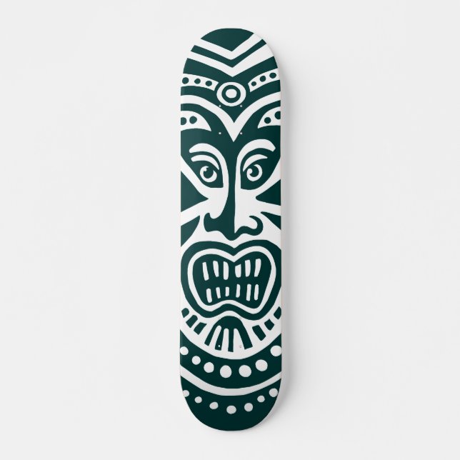 Skateboard Estilo de máscara tiki - Verde oscuro sobre blanco (Anverso )