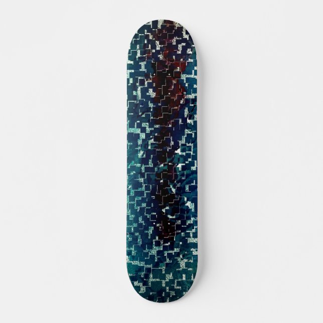 Skateboard Estilo de mosaico azul neón sobre el cristal de ma (Anverso )