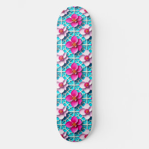 Skateboard 🌸 Estilo de patinaje arte moderno azul geo floral