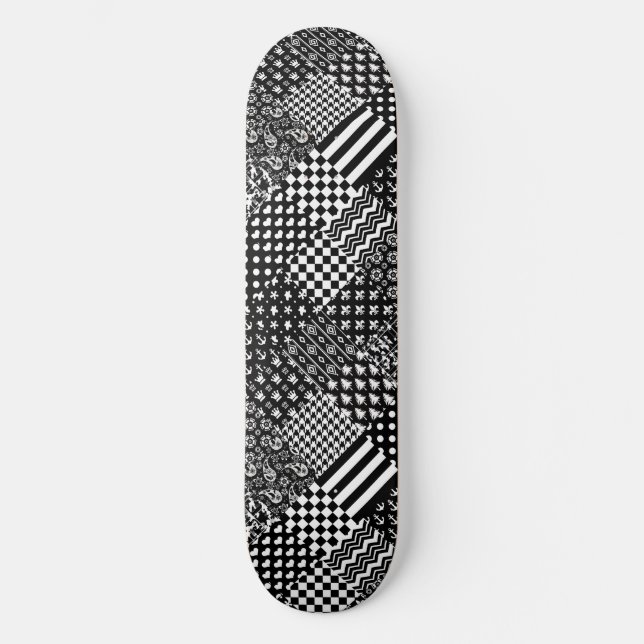 Skateboard Estilo de patrón mixto blanco negro minimalista (Anverso)