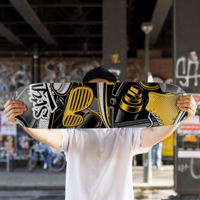 Skateboard estilo graffiti amarillo | Pista de pat (Graffiti Urban Skateboard Deck)