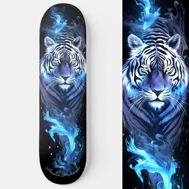 Skateboard Estilo Guay de brillo blanco y azul (Tiger White & Blue Glowing Cool Style Skateboard)