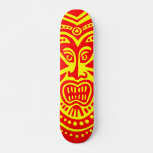 Skateboard Estilo máscara de tiki - Rojo en amarillo (retro)