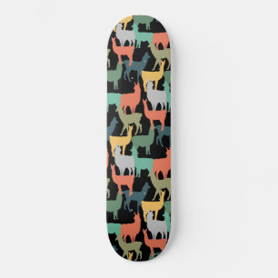 Skateboard Estilo Retro Patrón de Llama Alpaca Vintage Rosa