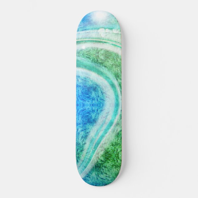 Skateboard Estilo tropical ondulado azul verde abstracto (Anverso)
