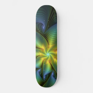 Skateboard Estrella abstracta, brillante arte azul verde dora