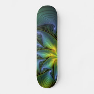 Skateboard Estrella abstracta, brillante arte azul verde dora