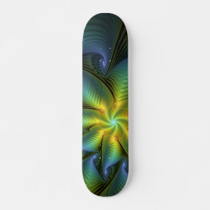 Skateboard Estrella abstracta, brillante arte azul verde dora