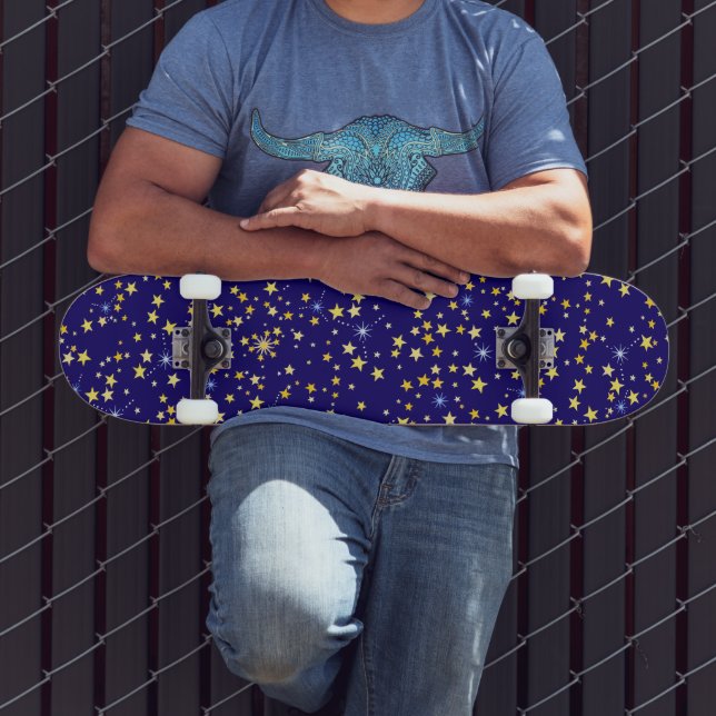 Skateboard Estrella hermosa del patrón celestial azul de la m (Exterior 3)