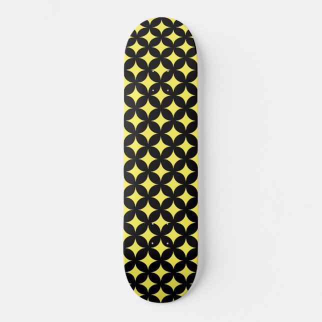 Skateboard Estrellas abstractas en negro y amarillo (Anverso)