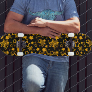 Skateboard Estrellas Amarillas Doradas Diseño Brillante 