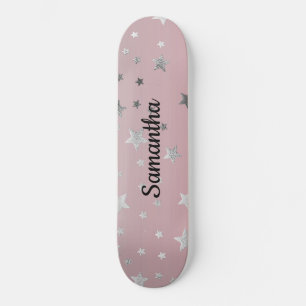Skateboard Estrellas de color gris rosa Moda de estilo rosa m